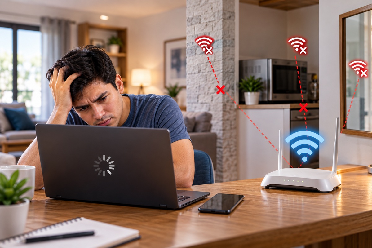 Access Point moderno instalado en el techo de una oficina