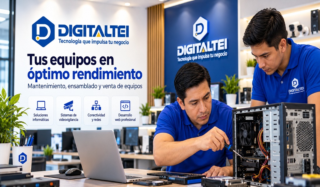 Técnico de DIGITALTEI realizando mantenimiento de computadoras